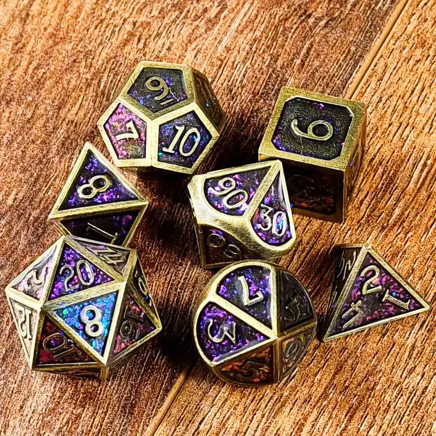 Glittering Royal Purple Metal DnD Dice Set