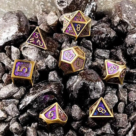 Glittering Royal Purple Metal DnD Dice Set