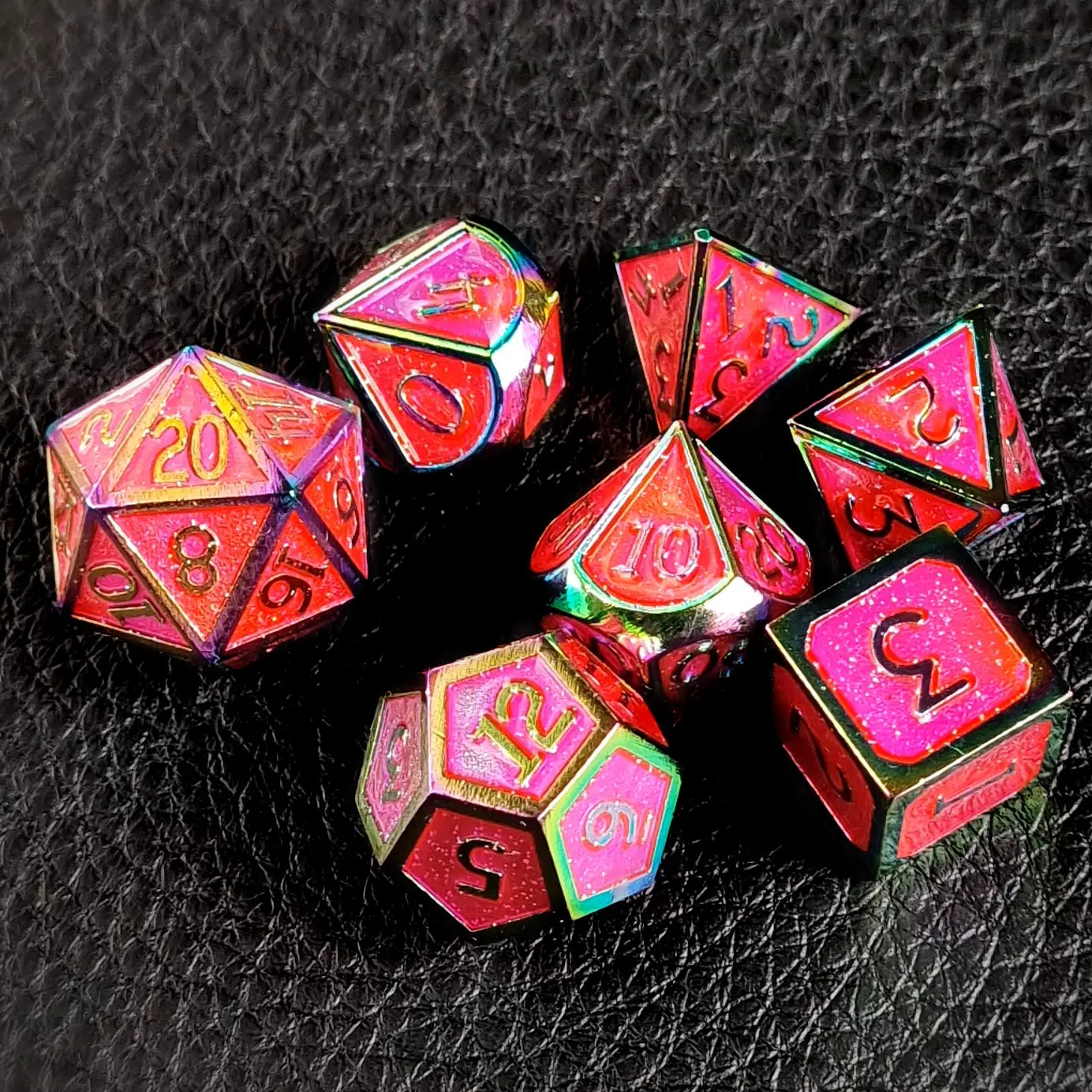 Glittering Fuchsia Metal DnD Dice Set