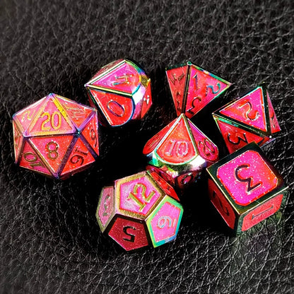 Glittering Fuchsia Metal DnD Dice Set
