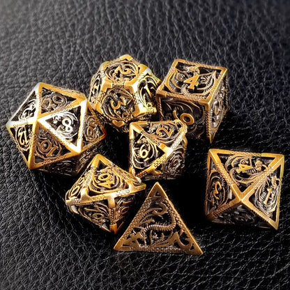 Vintage Brass Dragon Metal DnD Dice Set