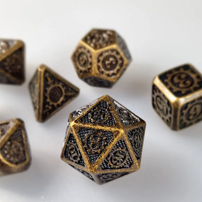 Ancient Dwarven Cogs & Gears Metal DnD Dice Set