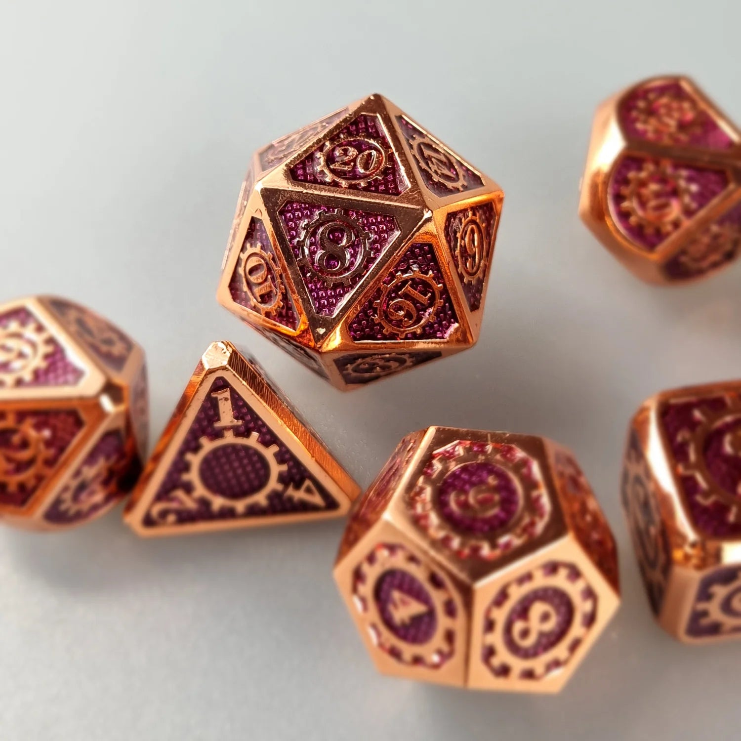 Copper Purple Cogs & Gears Metal DnD Dice Set