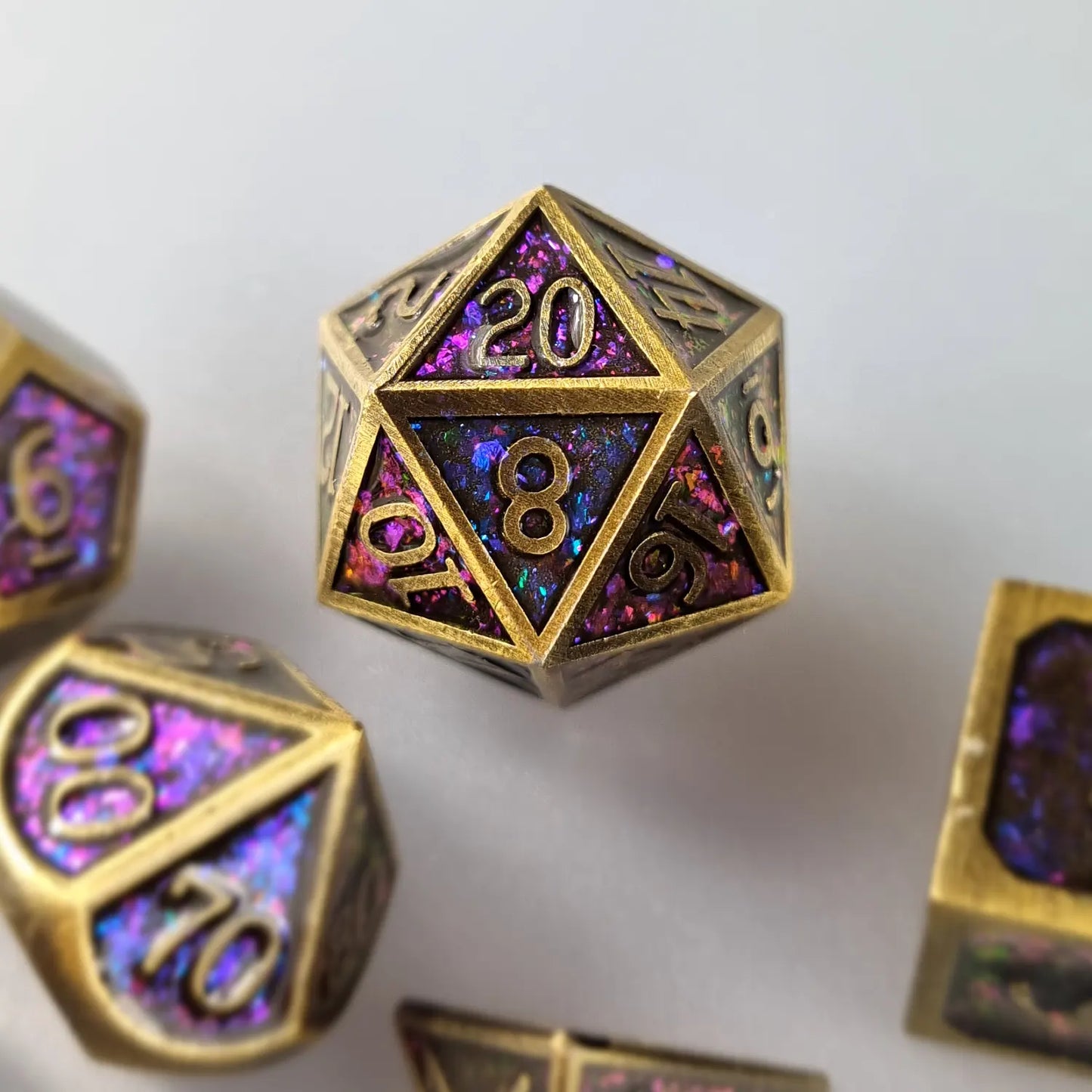 Glittering Royal Purple Metal DnD Dice Set
