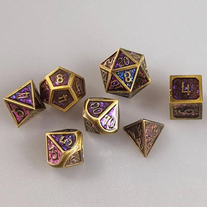Glittering Royal Purple Metal DnD Dice Set