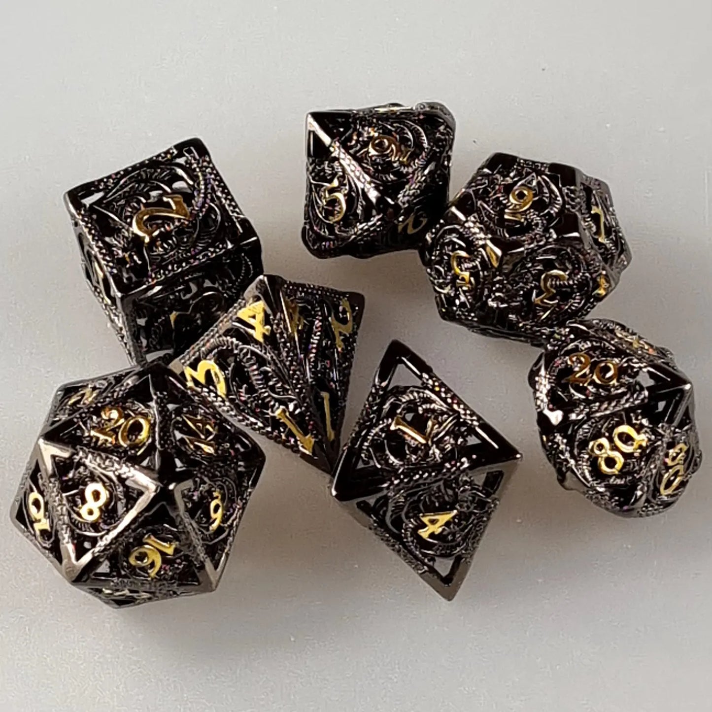 Gunmetal & Gold Dragon Metal DnD Dice Set