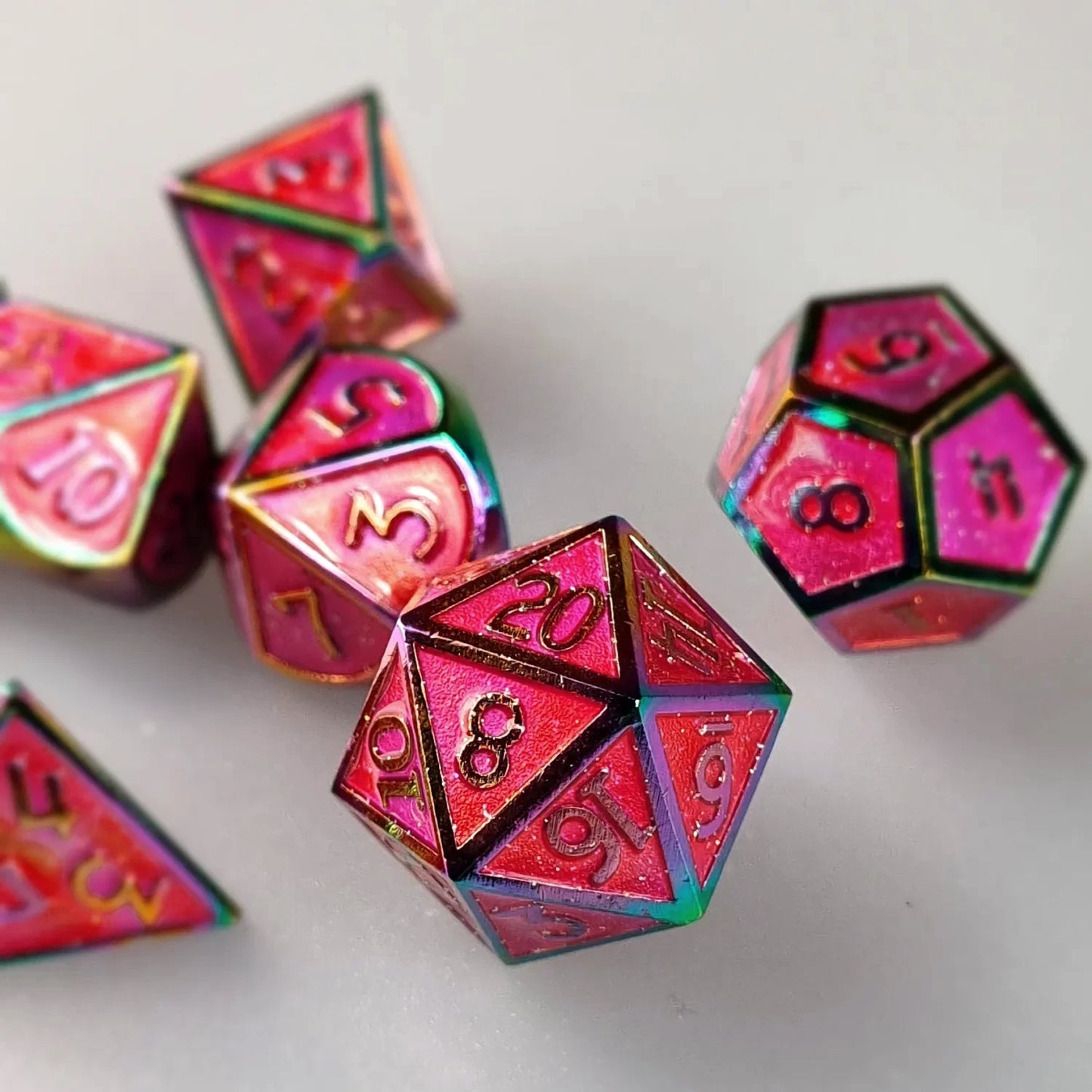 Glittering Fuchsia Metal DnD Dice Set