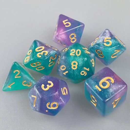 Turquoise & Purple Cosmos Dungeons & Dragons Dice Set